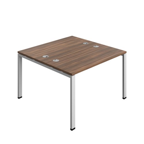 Synergy Bench with Cable Ports: 2 Person (FSC) : Goal Post Leg : 1200 600 Dark Walnut/Silver
