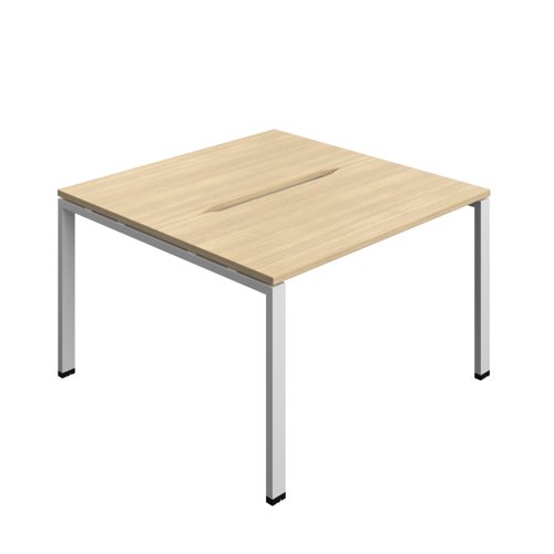 Synergy Bench with Cut Out: 2 Person (FSC) : Goal Post Leg : 1200 700 Nova Oak/Silver