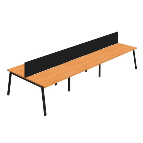 Synergy 6P Bench Desk 1200X800mm A-Frame Beech/Black Black Screen