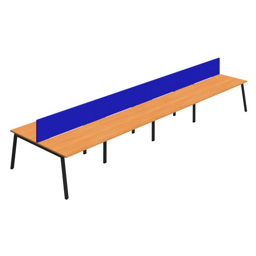 Synergy 8P Bench Desk 1200X800mm A-Frame Beech/Black Royal Blue Screen