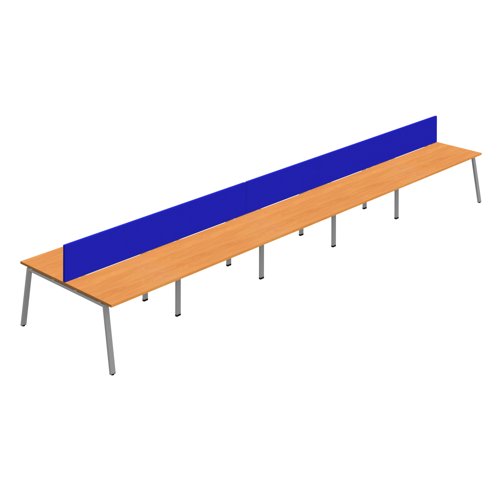 Synergy 10P Bench Desk 1200X800mm A-Frame Beech/Silver Royal Blue Screen