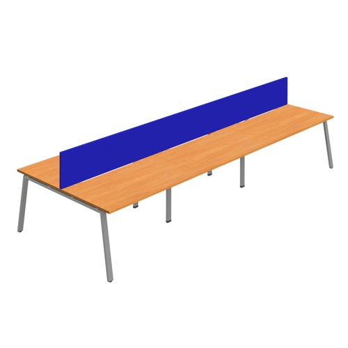 Synergy 6P Bench Desk 1200X800mm A-Frame Beech/Silver Royal Blue Screen
