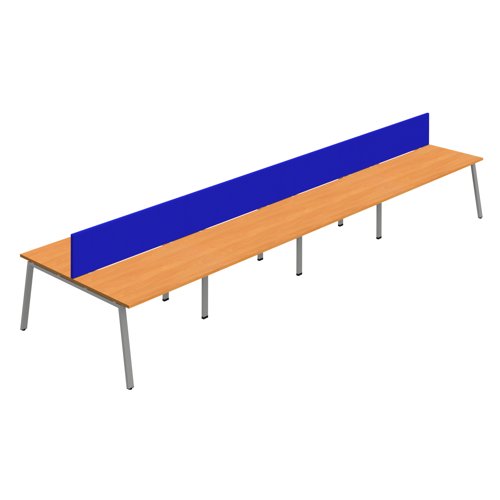 Synergy 8P Bench Desk 1200X800mm A-Frame Beech/Silver Royal Blue Screen