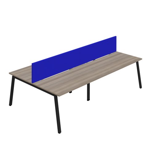 Synergy 4P Bench Desk 1200X800mm A-Frame Grey Oak/Black Royal Blue Screen