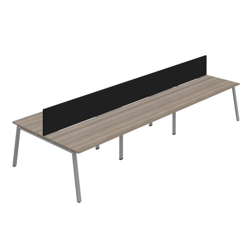 Synergy 6P Bench Desk 1200X800mm A-Frame Grey Oak/Silver Black Screen