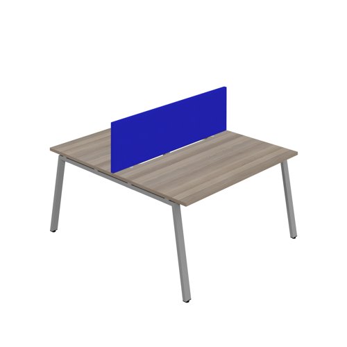 Synergy 2P Bench Desk 1200X800mm A-Frame Grey Oak/Silver Royal Blue Screen