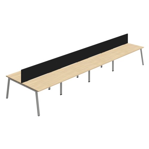 Synergy 8P Bench Desk 1200X800mm A-Frame Nova Oak/Silver Black Screen