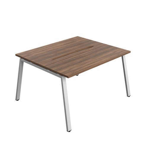 Synergy Bench with Cut Out: 2 Person (FSC) : A-Frame Leg : 1400 600 Dark Walnut/Silver