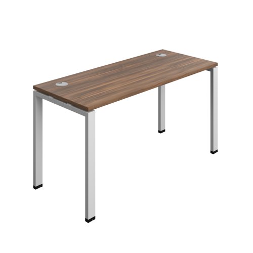 Synergy Bench with Cable Ports: 1 Person (FSC) : Goal Post Leg : 1400 600 Dark Walnut/Silver