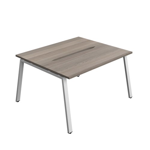 Synergy Bench with Cut Out: 2 Person (FSC) : A-Frame Leg : 1400 700 Grey Oak/Silver