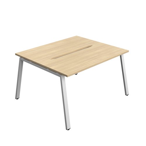 Synergy Bench with Cut Out: 2 Person (FSC) : A-Frame Leg : 1400 700 Nova Oak/Silver