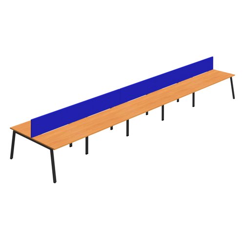 Synergy 10P Bench Desk 1400X800mm A-Frame Beech/Black Royal Blue Screen