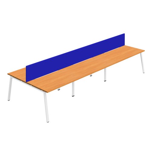 Synergy 6P Bench Desk 1400X800mm A-Frame Beech/White Royal Blue Screen