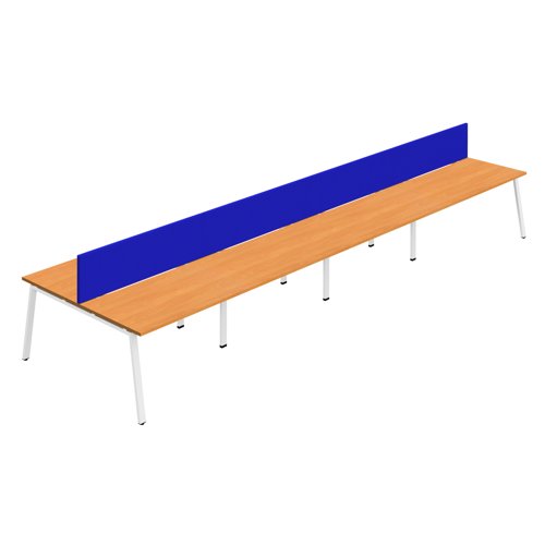 Synergy 8P Bench Desk 1400X800mm A-Frame Beech/White Royal Blue Screen