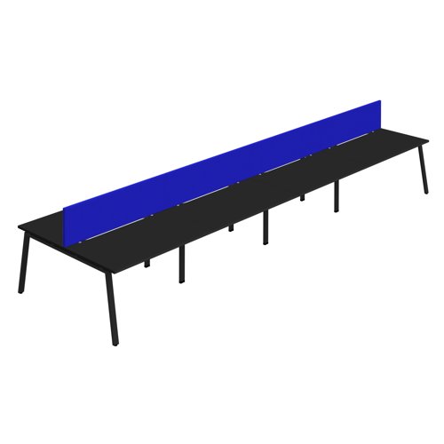 Synergy 8P Bench Desk 1400X800mm A-Frame Black/Black Royal Blue Screen