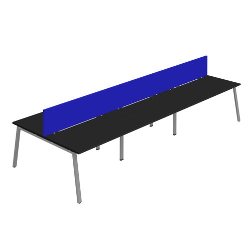Synergy 6P Bench Desk 1400X800mm A-Frame Black/Silver Royal Blue Screen