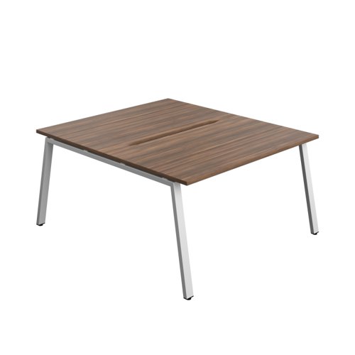 Synergy Bench with Cut Out: 2 Person (FSC) : A-Frame Leg : 1400 800 Dark Walnut/Silver