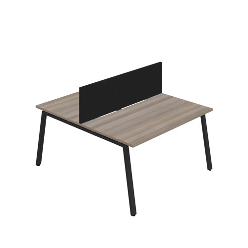 Synergy 2P Bench Desk 1400X800mm A-Frame Grey Oak/Black Black Screen