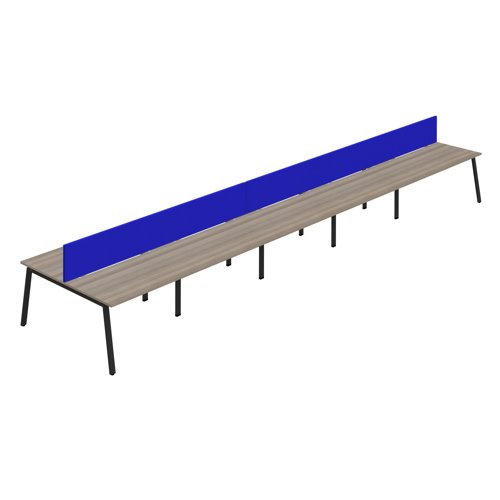 Synergy 10P Bench Desk 1400X800mm A-Frame Grey Oak/Black Royal Blue Screen