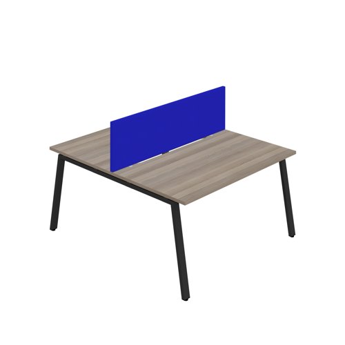 Synergy 2P Bench Desk 1400X800mm A-Frame Grey Oak/Black Royal Blue Screen