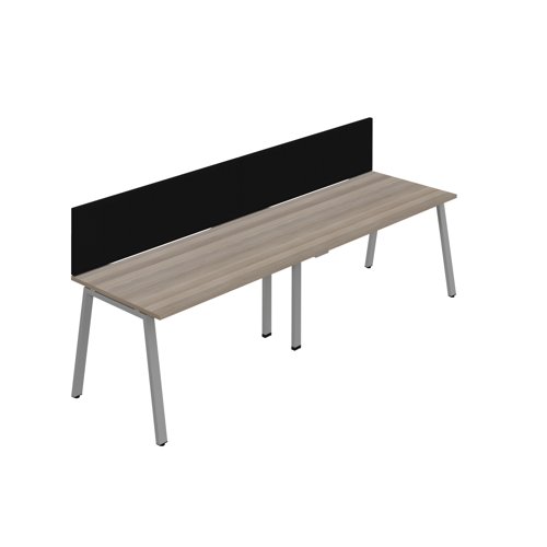 Synergy 2SP Bench Desk 1400X800mm A-Frame Grey Oak/Silver Black Screen