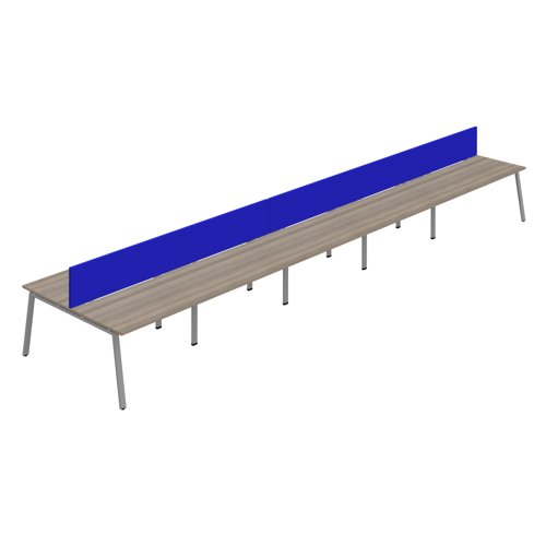 Synergy 10P Bench Desk 1400X800mm A-Frame Grey Oak/Silver Royal Blue Screen