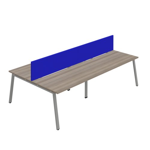 Synergy 4P Bench Desk 1400X800mm A-Frame Grey Oak/Silver Royal Blue Screen
