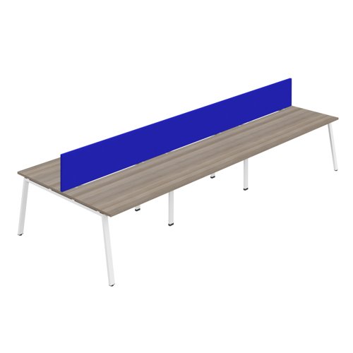 Synergy 6P Bench Desk 1400X800mm A-Frame Grey Oak/White Royal Blue Screen