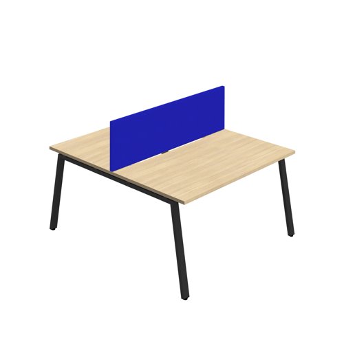 Synergy 2P Bench Desk 1400X800mm A-Frame Nova Oak/Black Royal Blue Screen
