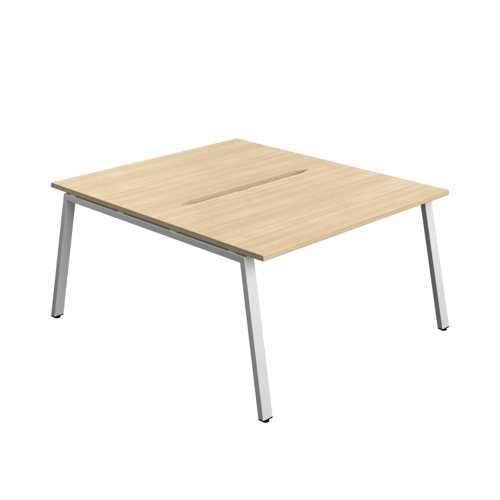 Synergy Bench with Cut Out: 2 Person (FSC) : A-Frame Leg : 1400 800 Nova Oak/Silver