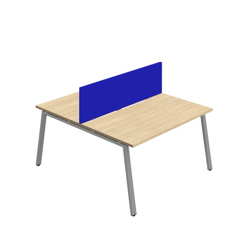 Synergy 2P Bench Desk 1400X800mm A-Frame Nova Oak/Silver Royal Blue Screen
