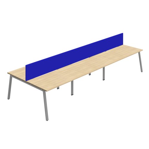 Synergy 6P Bench Desk 1400X800mm A-Frame Nova Oak/Silver Royal Blue Screen