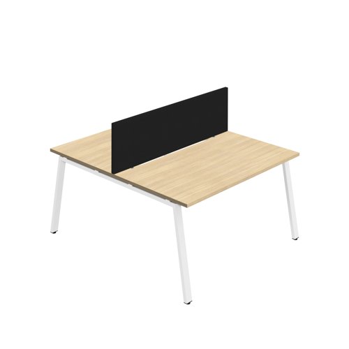 Synergy 2P Bench Desk 1400X800mm A-Frame Nova Oak/White Black Screen