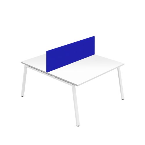Synergy 2P Bench Desk 1400X800mm A-Frame White/White Royal Blue Screen