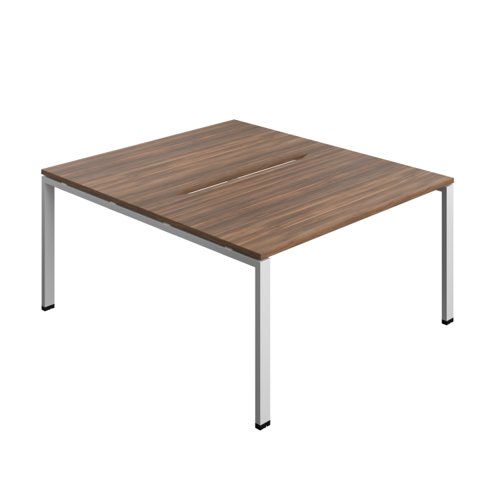 Synergy Bench with Cut Out: 2 Person (FSC) : Goal Post Leg : 1400 800 Dark Walnut/Silver