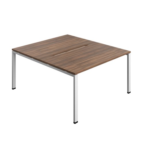 Synergy Bench with Cut Out: 2 Person (FSC) : Goal Post Leg : 1400 800 Dark Walnut/White