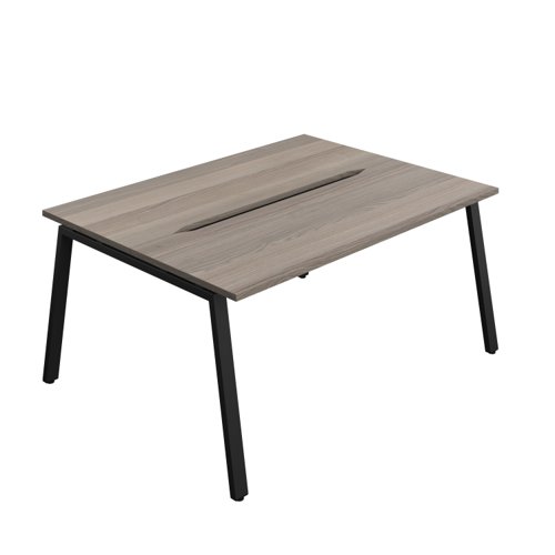 Synergy Bench with Cut Out: 2 Person (FSC) : A-Frame Leg : 1600 600 Grey Oak/Black