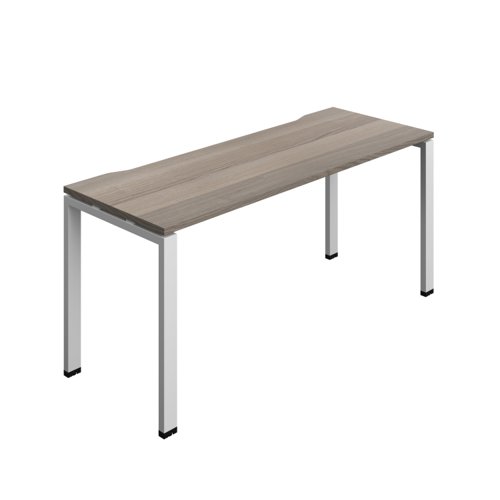 Synergy Bench with Cut Out: 1 Person (FSC) : Goal Post Leg : 1600 600 Grey Oak/Silver