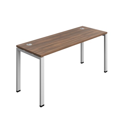 Synergy Bench with Cable Ports: 1 Person (FSC) : Goal Post Leg : 1600 600 Dark Walnut/Silver