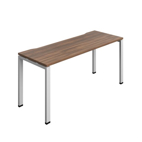 Synergy Bench with Cut Out: 1 Person (FSC) : Goal Post Leg : 1600 700 Dark Walnut/Silver