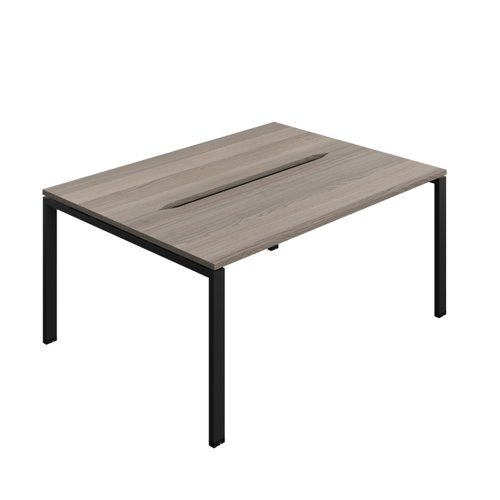 Synergy Bench with Cut Out: 2 Person (FSC) : Goal Post Leg : 1600 700 Grey Oak/Black