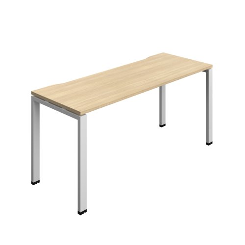 Synergy Bench with Cut Out: 1 Person (FSC) : Goal Post Leg : 1600 700 Nova Oak/Silver