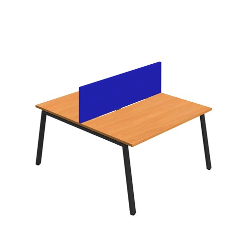 Synergy 2P Bench Desk 1600X800mm A-Frame Beech/Black Royal Blue Screen