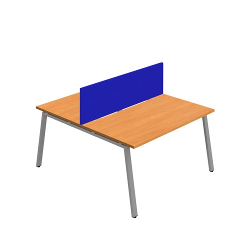Synergy 2P Bench Desk 1600X800mm A-Frame Beech/Silver Royal Blue Screen