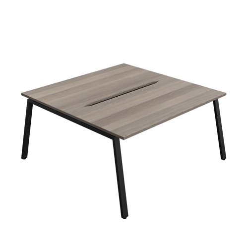 Synergy Bench with Cut Out: 2 Person (FSC) : A-Frame Leg : 1600 800 Grey Oak/Black