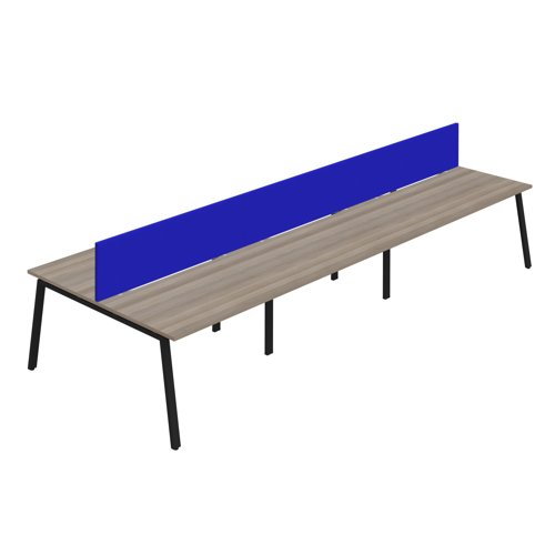 Synergy 6P Bench Desk 1600X800mm A-Frame Grey Oak/Black Royal Blue Screen