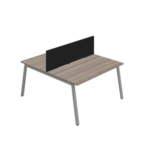Synergy 2P Bench Desk 1600X800mm A-Frame Grey Oak/Silver Black Screen
