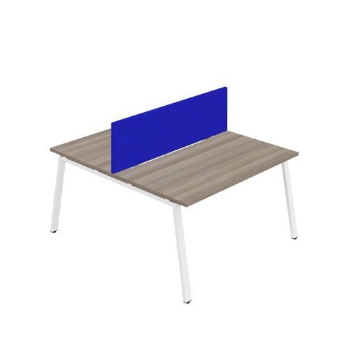 Synergy 2P Bench Desk 1600X800mm A-Frame Grey Oak/White Royal Blue Screen
