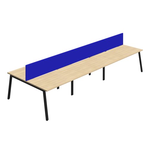 Synergy 6P Bench Desk 1600X800mm A-Frame Nova Oak/Black Royal Blue Screen