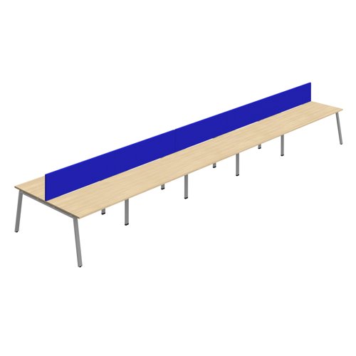 Synergy 10P Bench Desk 1600X800mm A-Frame Nova Oak/Silver Royal Blue Screen